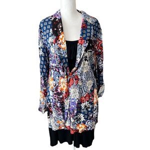 Jaase Rosella floral collage jacket notched collar side slits 1 button EUC